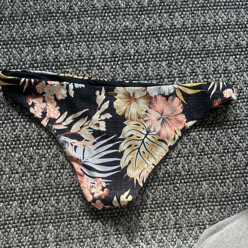Ripcurl Floral Bikini Bottoms in Black with Pink & Yellow Blooms - Picture 2 of 3